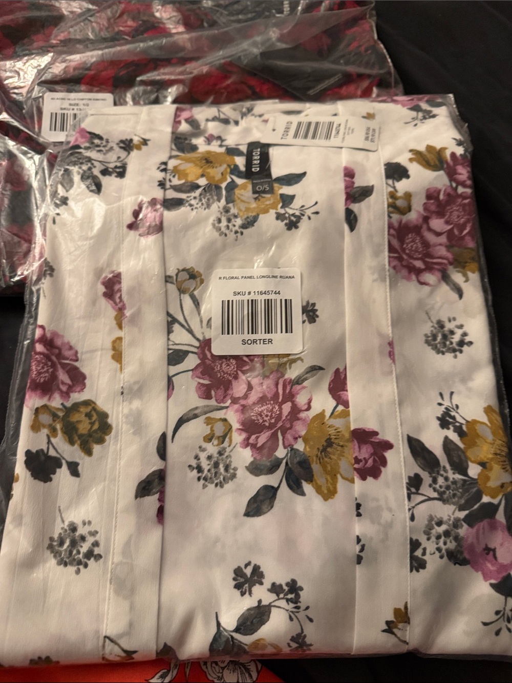 White Floral Ruana with Pink & Mustard Flowers